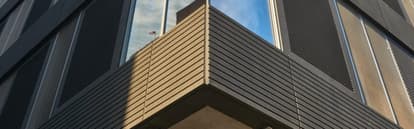 Close up view of an architectural precast building